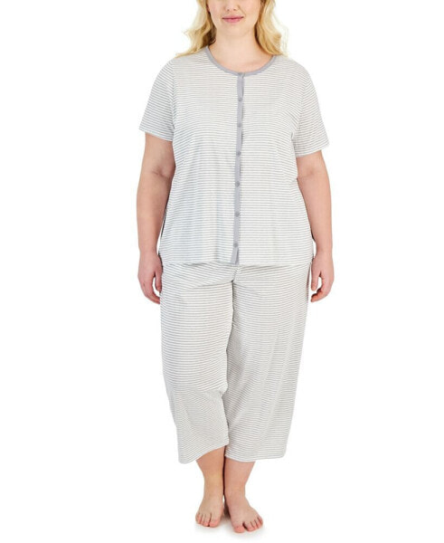Plus Size 2-Pc. Cotton Button-Down Pajamas Set, Created for Macy's