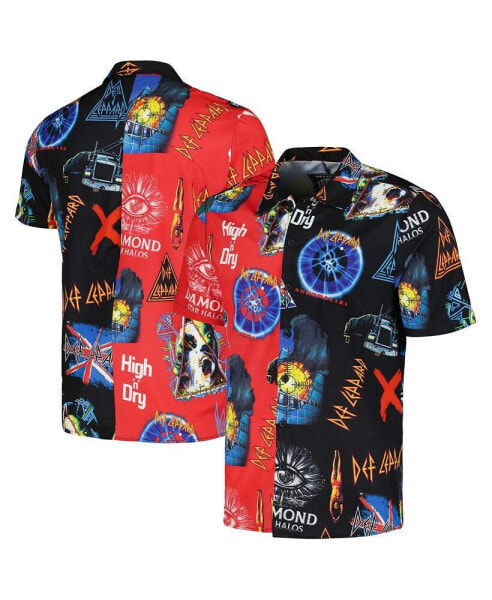 Men's and Women's Black, Red Def Leppard All-Over Print Woven Button-Up Shirt