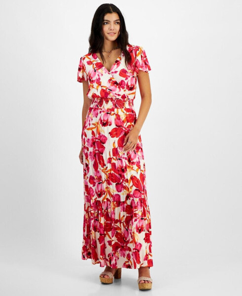 Juniors' Floral-Print Tiered Maxi Dress