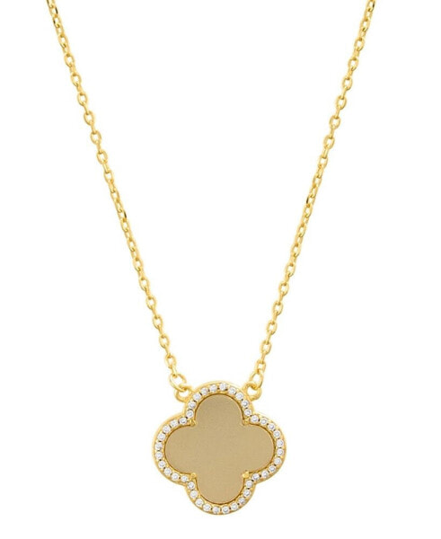 Gold Crystal Halo Matte Center Clover Necklace