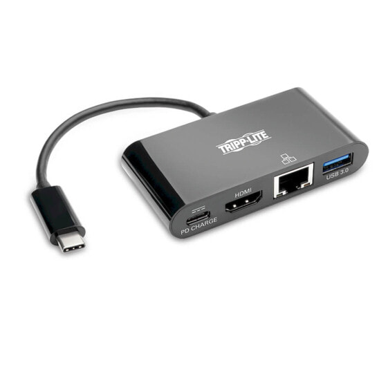 Tripp U444-06N-H4GUBC USB-C Multiport Adapter - 4K HDMI - USB-A Port - GbE - 60W PD Charging - HDCP - Black - USB 3.2 Gen 2 (3.1 Gen 2) Type-C - IEEE 802.3 - IEEE 802.3az - IEEE 802.3u - IEEE 802.3x - Black - HDMI - RJ-45 - USB 3.2 Gen 1 (3.1 Gen 1)