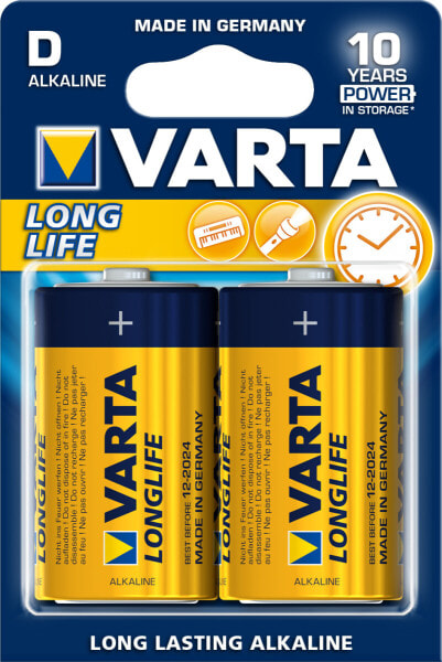 Алкалиновая батарейка Varta Longlife Extra D - 1,5 V - 2 шт.