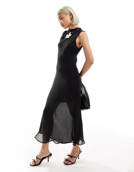 Mango sheer bottom midi dress in black