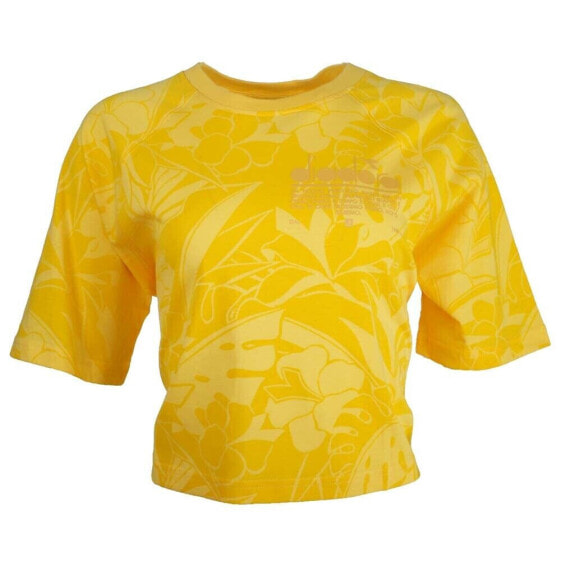 Diadora Manifesto Cropped Floral Crew Neck Short Sleeve T-Shirt Womens Yellow Ca