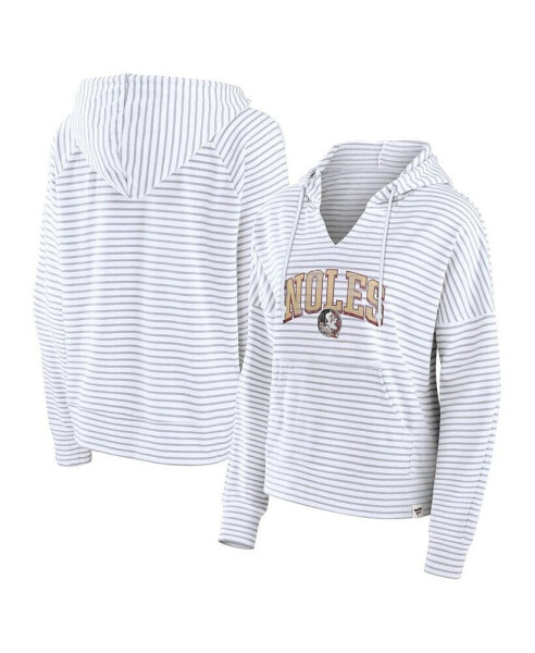 Women's White/Gray Florida State Seminoles Arch Logo Striped Notch Neck Pullover Hoodie