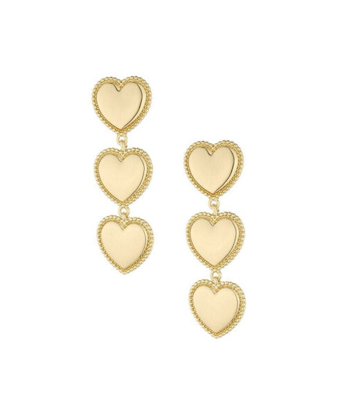 18k Gold-Plated Heart Triple Drop Earrings