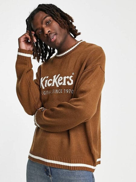 Kickers logo knitted jumper in brown