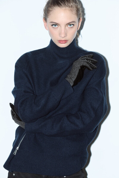 Leather effect and wool blend gloves