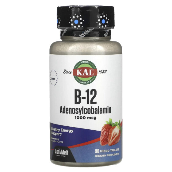 Витамины группы B KAL B-12 Аденозилкобаламин, Клубника, 1 000 мкг, 90 микротаблеток