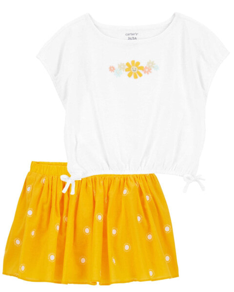 Toddler 2-Piece Sunflower Top & Polka Dot Skort Set 2T