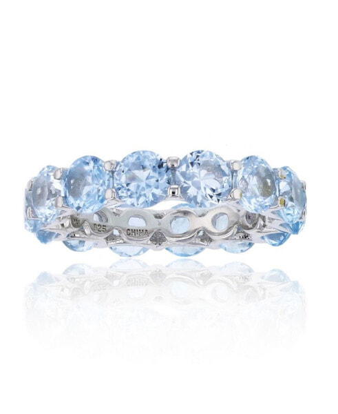 Created Light Blue Spinel Eternity Band in Rhodium Plated Sterling Silver