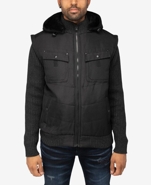 Men's Canvas Flap Pocket Full Zip Sweater Jacket with Sherpa Hood