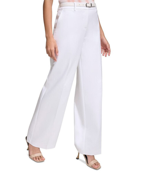 Petite Belted Wide-Leg Mid-Rise Pants