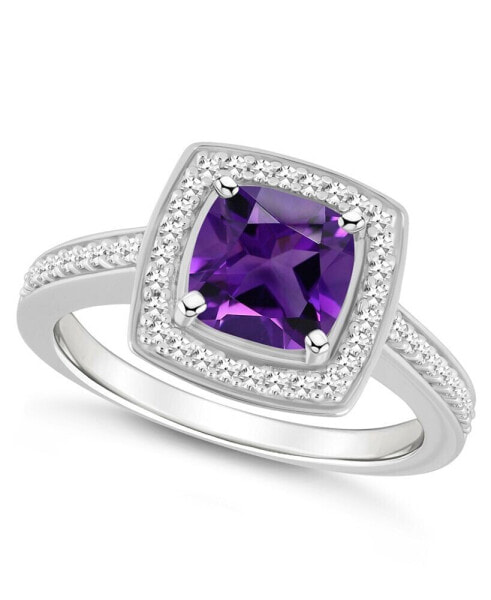 Amethyst (1-1/2 ct. t.w.) and Diamond (1/4 ct. t.w.) Halo Ring in Sterling Silver