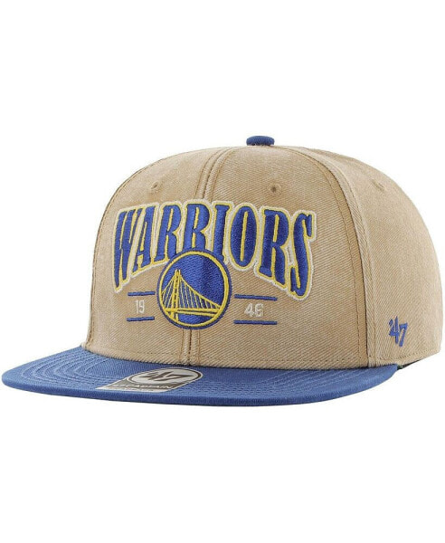 Men's Khaki, Royal Distressed Golden State Warriors Chilmark Captain Snapback Hat