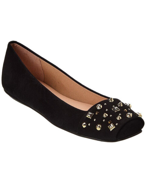 French Sole Via Studs Suede Flat Women's Black 5.5