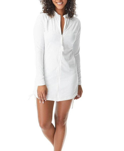 Women's Interval Long Sleeve Side Tie Zip Front Cover-Up