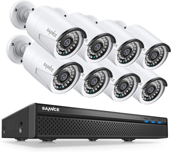 SANNCE PoE Surveillance Camera Set 1080P Surveillance Camera System 8CH NVR Recorder with 1TB HDD 8x 2MP PoE IP Camera Outdoor 24/7 Recording IR Night Vision