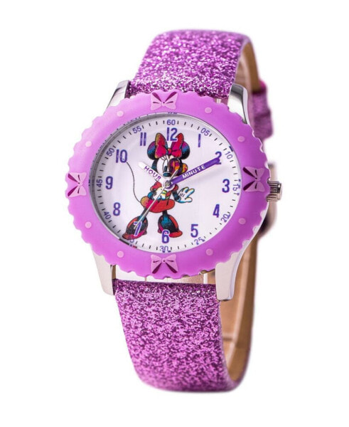Girl's Disney Minnie Mouse Purple Leather Strap Watch 32mm