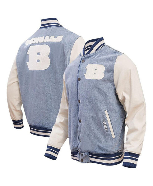 Куртка варсити Pro Standard для мужчин Denim Distressed Cincinnati Bengals Varsity Blues Full-Snap