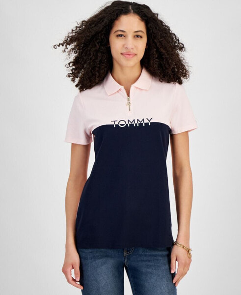 Блузка поло с застежкой на молнию и логотипом Tommy Hilfiger для женщин