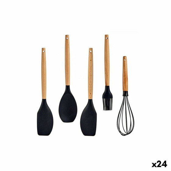 Набор кухонных принадлежностей Чёрный Силикон древесина бука (24 штук)