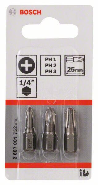 Bosch 3tlg. Schrauberbit-Set Extra-Hart (PH) PH1; PH2; PH3; 25 mm