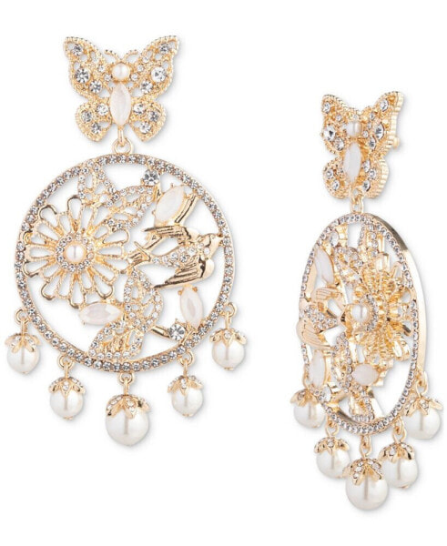 Gold-Tone Mixed Stone Butterfly Chandelier Earrings