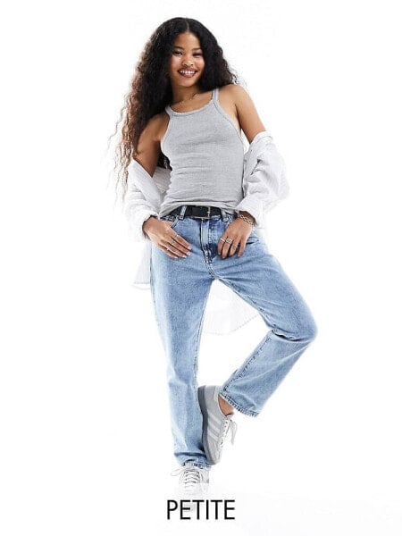 In The Style Petite straight leg jeans in bleach wash blue 