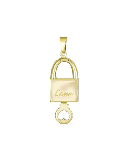 Personalize 14K Yellow Real Gold Love Words Message Lock & Key Heart Pendant Necklace Pendant Necklace For Women Teen No Chain