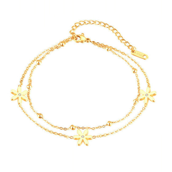 Double gold-plated leg bracelet with flowers