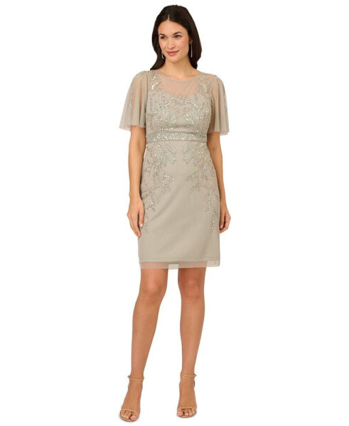 Women's Embellished Flutter-Sleeve Dress