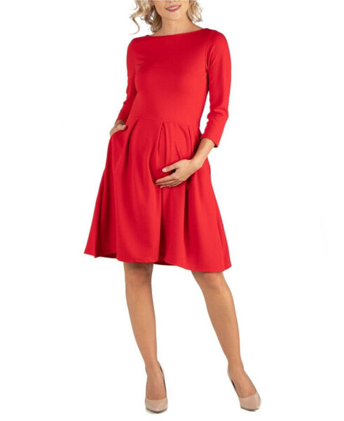 Knee Length Fit N Flare Maternity Dress with Pockets
