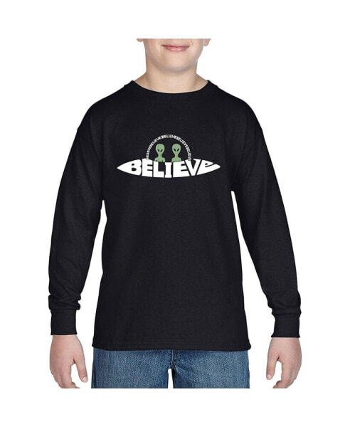 Believe UFO - Boy's Child Word Art Long Sleeve T-Shirt