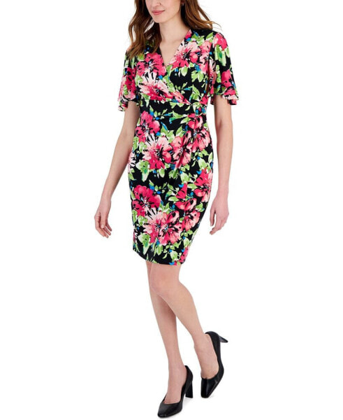 Women's Printed Signature Faux-Wrap Dress