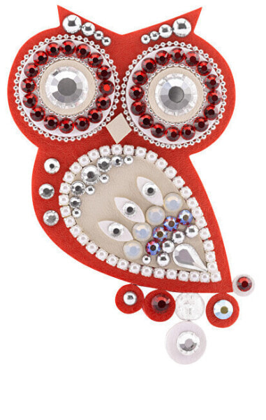 Red medium brooch with owl crystals