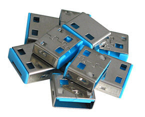 Lindy 10 USB Port Locks BLUE no Key - Port blocker - USB Type-A - Blue - Acrylonitrile butadiene styrene (ABS) - 10 pc(s) - Polybag