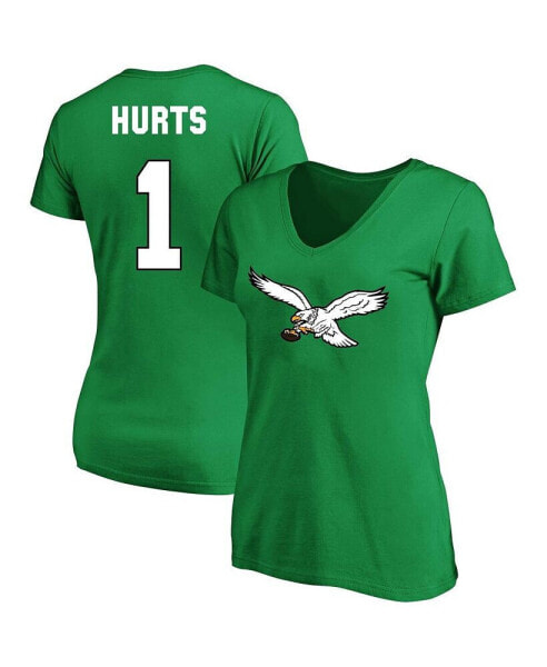 Women's Jalen Hurts Kelly Green Philadelphia Eagles Plus Size Throwback Player Name and Number V-Neck T-shirt
