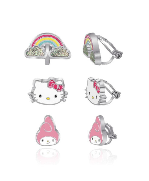 Sanrio and Friends Clip On Earrings 3-Pack - Rainbow, My Melody and Hello Kitty Earrings”…
