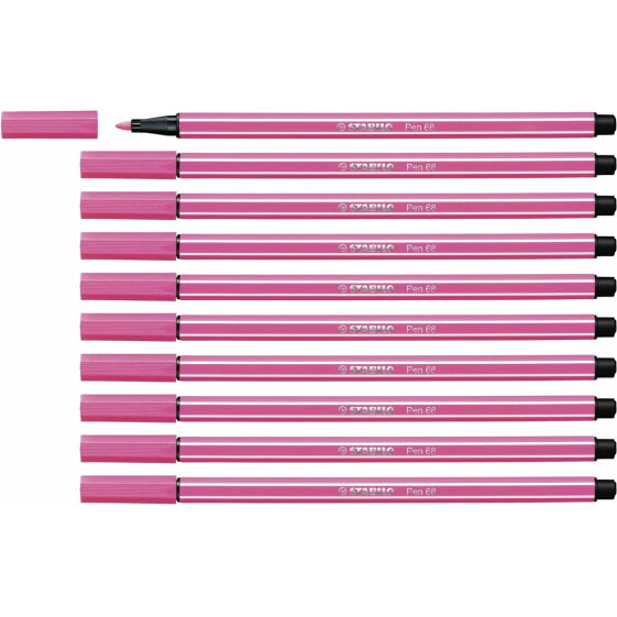 Ручка фломастер STABILO Pen 68 Розовая (10 штук)