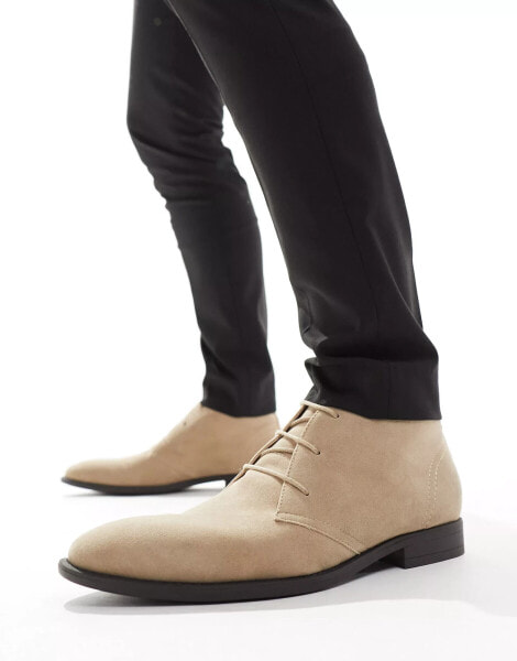 ASOS DESIGN chukka boots in stone faux suede