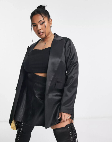 Yours satin blazer in black