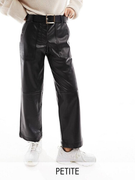 Only Petite faux leather straight leg trousers in black