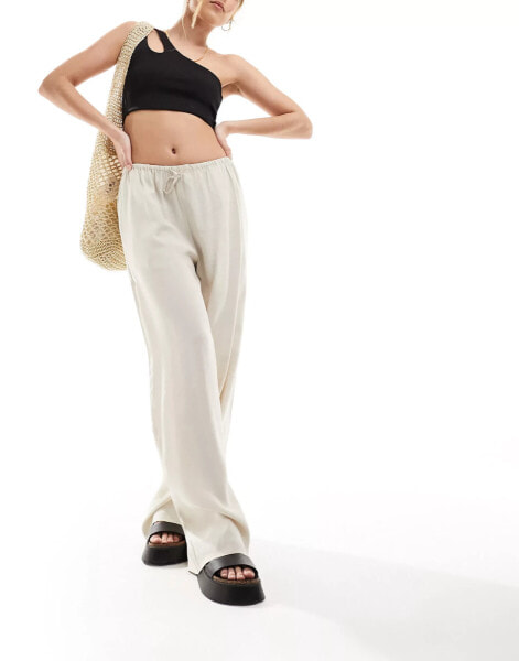 Mango straight leg linen trousers in beige