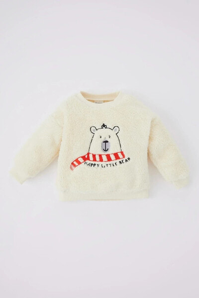 Erkek Bebek Desenli Bisiklet Yaka Pelüş Sweatshirt