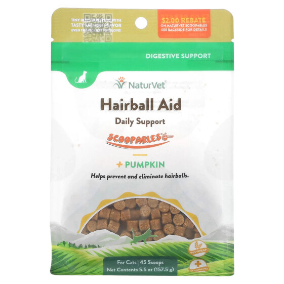 Scoopables, Hairball Aid Daily Support + Pumpkin, For Cats, Salmon, 45 Scoops, 5.5 oz (157.5 g)