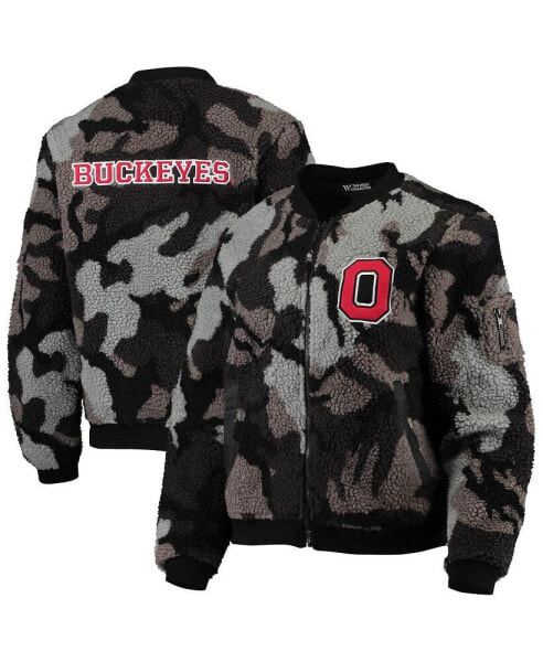 Women's Black Ohio State Buckeyes Sherpa Bomber Full-Zip Jacket