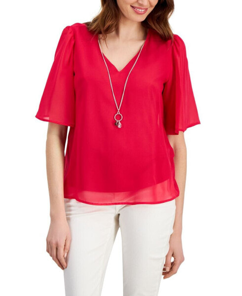 Women's Flutter-Sleeve Necklace Top, Created for Macy's