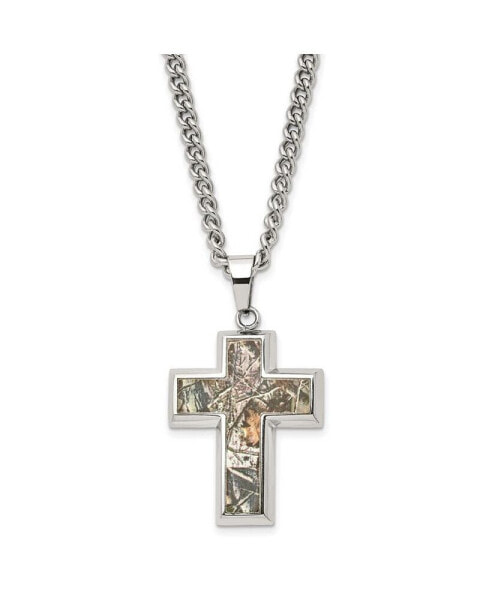 Chisel printed Hunting Camo Under Rubber Cross Pendant Curb Chain Necklace
