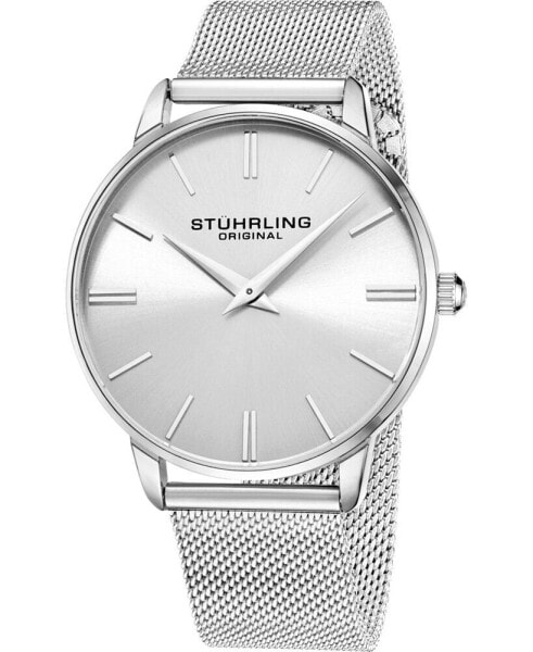 Men's Silver Tone Mesh Stainless Steel Bracelet Watch 42mm